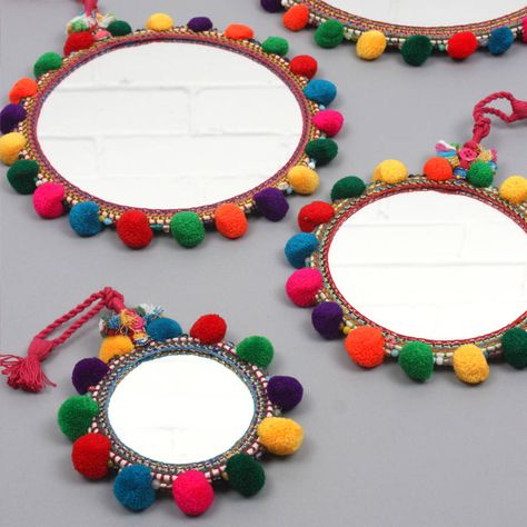 Are you interested in our hanging mirror? With our hand made round mirror you need look no further. Pom Pom Mirror, Bohemia Design, Beaded Mirror, Handmade Mirrors, Pom Pom Crafts, Boho Room Decor, Kids Bedroom Decor, Hand Crafted Gifts, Pom Poms