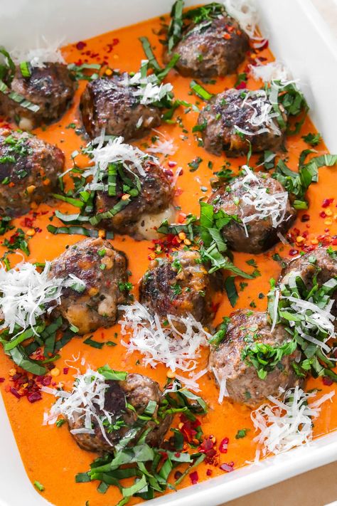 Mozzarella Stuffed Meatballs | Moribyan Meatball Bites, Italian Style Meatballs, Stuffed Meatballs, Creamy Pesto Pasta, Mozzarella Stuffed Meatballs, How To Make Meatballs, Mozzarella Recipes, Chicken Gnocchi Soup, Gnocchi Soup