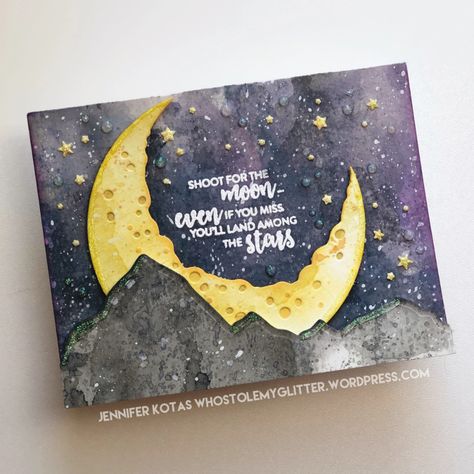 Moon Stamp, Shoot For The Moon, Birthday Card Drawing, Envelope Stamp, Tonic Studio, Art Journal Therapy, Bullet Journal Design Ideas, Easy Diy Gifts, Distress Oxide Ink