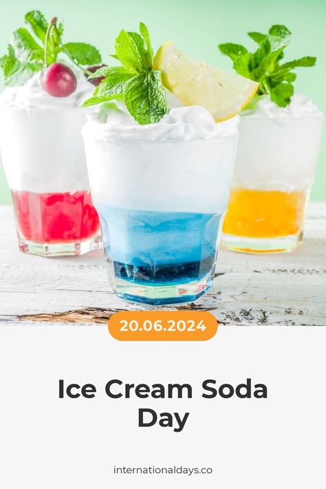 Celebrate Ice Cream Soda Day today with a refreshing and delicious treat that was created over 140 years ago! June Themes, Fertility Day, Bacon Day, Ice Cream Float, Ice Cream Soda, Sandwich Day, Cheese Day, Ice Cream Floats, Ice Cream Day