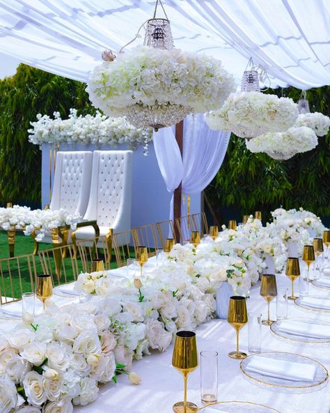 Wedding Decor Inspiration on Instagram: “Can’t get over this pure bliss !! 😍😍 Via @wedding.pages . Decor by @dustinevents Photo by @reflex_images Video by…” Lobola Celebration, Wedding Hall Decorations, Elegant Centerpiece, Wedding Stage Design, Wedding Stage Decorations, Luxury Wedding Venues, Wedding Decor Inspiration, Outdoor Wedding Decorations, Stage Decorations