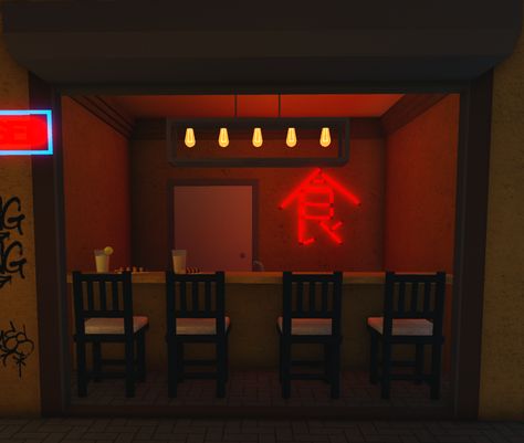 Bloxburg Japanese Restaurant, Bloxburg Sushi Bar, Roblox Graffiti Decals, Bloxburg Alleyway, Roblox Studio Ideas, Tokyo Bloxburg, Ghibli Train, Bloxburg Street Sign Decal, Bloxburg Market