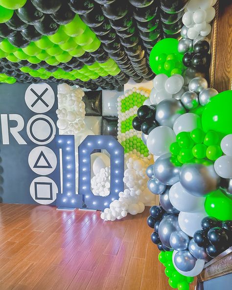 Ready to level up your party game? 🎮✨ I had a blast creating this epic gamer-themed decor, from the balloon ceiling to the controller details! Whether you’re team XBOX, PlayStation, or just here for the vibes, this setup brings the ultimate gaming experience to life. Time to press play on unforgettable memories! 💚🖤 #LevelUpYourParty #GamerVibes #EpicBalloonDecor #PartyGoals #GameNightReady #PARTYWITHME Balloon Ceiling, Press Play, Themed Decor, Unforgettable Memories, Party Game, Life Time, Having A Blast, Game Night, The Balloon