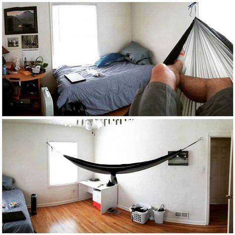 How to Hang Your Hammock Indoors - Hobo Hammocks Indoor Hammock Hanging, Hammocks Inside, Room Hammock, Indoor Hammock Bed, Hammock In Bedroom, Sleeping Hammock, Kids Hammock, Diy Hammock, Cool Kids Rooms