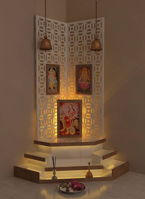 pooja room: by drashtikon designer consultant Pooja Door, Kampar, Mandir Design, Temple Design For Home, Pooja Mandir, Pooja Room Door Design, Pooja Room Design, Room Door Design, Puja Room