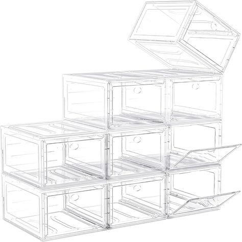 Amazon.com: Upgrade Harder Solid Plastic Shoe Organizer, Shoe Storage with Magnetic Front Door, Shoe Rack 6 Pack Shoe Boxes Clear Stackable, Sneaker Storage, Shoe Organizer for Closet, Shoe Display Case, White : Home & Kitchen Shoe Organizer For Closet, Shoe Display Case, Sneaker Displays, Boot Organization, Organizer For Closet, Closet Shoe, Sneaker Storage, Foldable Shoes, Clear Shoes