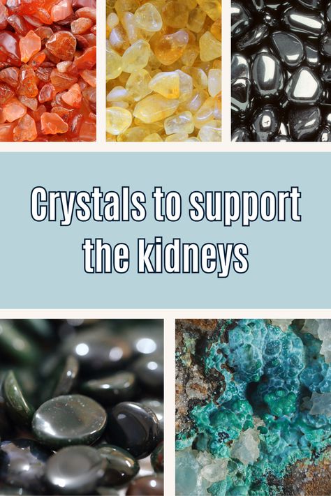 Top ten crystals to support kidney function, cleansing and detox.  Support the kidneys the holistic way with citrine, bloodstone, carnelian, hematite, chrysocolla, jasper, smokey quartz, rose quartz and orange calcite.  Perfect for kidney stones, kidney infections along with modern medicine.  Kidney health, kidney flush, kidney cleanse, wellbeing gift ideas, crystals for cleansing, Crystals For Cleansing, Kidney Flush, Kidney Function, Kidney Cleanse, Kidney Health, Orange Calcite, Quartz Rose, Smokey Quartz, Top Ten