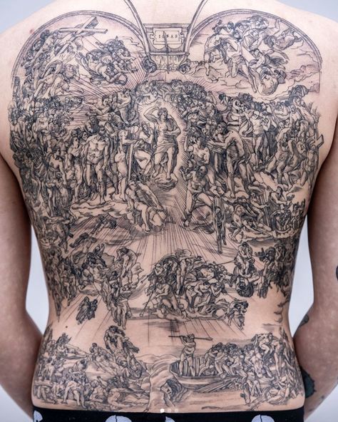 tattoodo | "The Last Judgment" - Michelangelo. Tattoo done by OOZY #oozy #oozytattoo #michelangelo #thelastjudgement | Tattoodo Angel Hand Tattoo, Michelangelo Tattoo, Korean Tattoo Artist, Hands Tattoo, Medieval Tattoo, Korean Tattoos, Sistine Chapel, Arm Tattoos For Women, Real Tattoo