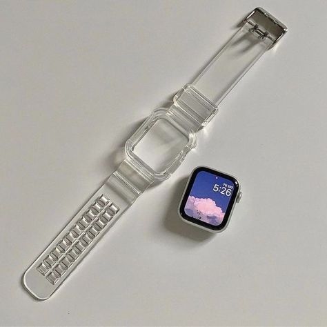 Apple Watch Customization, Aesthetic Gadgets, Apple Watch Aesthetic, Clear Watch, Apple Gadgets, Jelly Crystals, Pretty Watches, Apple Watch Fashion, Asian Nails