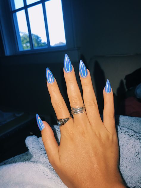 Blue Chrome Nails With Design, Blue Chrome Powder Nails, Nails Crome Blue, Clear Blue Chrome Nails, Blue Aura Nails With Chrome, Chrome Nails Blue Purple, Blue Chrome Nails, Chrome Powder, Metallic Nails