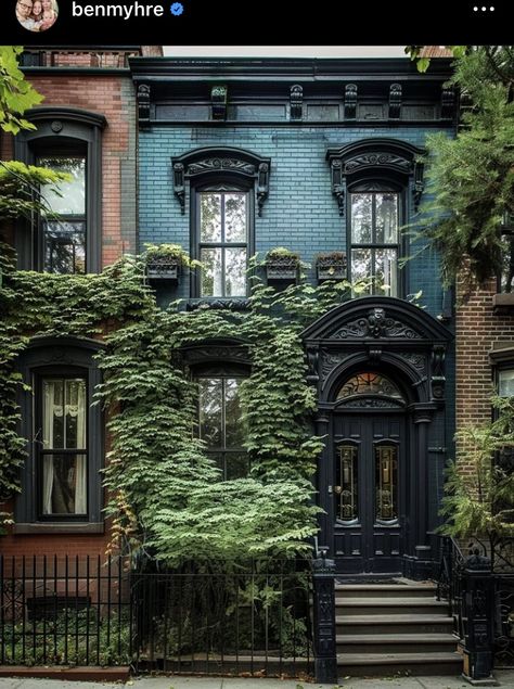 Brownstone Homes, Townhouse Exterior, French Style Homes, Brick Exterior, Dark Home, Row House, Industrial House, Sims House, Dream House Exterior