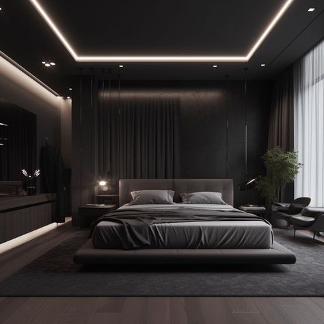 All Black Bedroom, Dark Modern Bedroom, Dark Gray Bedroom, Simple Bed Designs, Black Bedroom Design, Bed Interior, Bunk Bed Designs, Bed Design Modern, Dekorasi Kamar Tidur