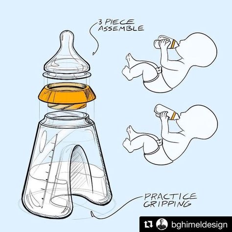 Product Design / Sketchs ® on Instagram: "#Repost @bghimeldesign with @get_repost ・・・ A day late on submission but here’s a “nursing bottle” for last weeks weekly design challenge. Making baby work for the good stuff by practicing those motor skills. Baby repping a #fluffbutt 👶 🍼 #weeklydesignchallenge #nursingbottle #babybottle #baby #gotmilk #babydesign #babyproducts #sketch #idsketch #design #productdesign #conceptdesign #sketchbook #digitalsketch #sketching #designer #doodle #industrialdes Baby Bottle Design, Industrial Drawings, Product Design Sketch, Nursing Bottle, Conceptual Sketches, Furniture Sketch, Bottle Drawing, Prototype Design, Perspective Drawing Lessons