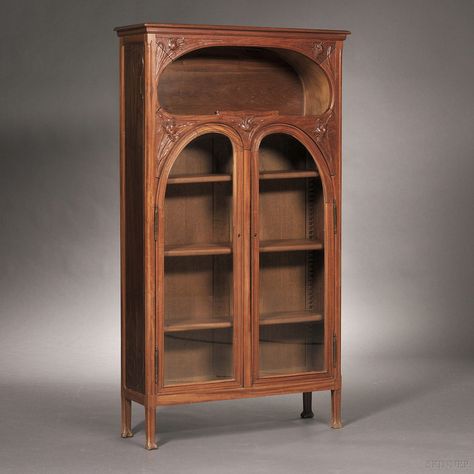 Sold at auction Art Nouveau Bookcase Auction Number 2737B Lot Number 18 | Skinner Auctioneers Dollhouse Furniture Plans, Art Nouveau Desk, Bookcases For Sale, Art Nouveau Furniture, Roll Top Desk, Art Nouveau Silver, Modern Houses Interior, Built In Bookcase, Silver Accessories