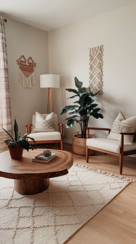 40+ Boho Living Room Spaces That Embrace Earthy Tones Bohemian Design Interior, White Wall Apartment Decorating, Boho Front Room, Minimalist Boho Decor, House Design Boho, Elegant Boho Living Room, Earthy Apartment Aesthetic, Boho Apartment Aesthetic, Arizona Living Room