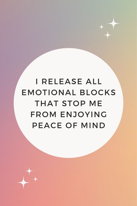 I release all emotional blocks that stop me from enjoying peace of mind I Release Affirmations, Release Manifestation, Release Affirmations, Releasing Affirmations, Manifest Techniques, Peace Manifestation, Mind Affirmations, Affirmations Board, Serenity Quotes