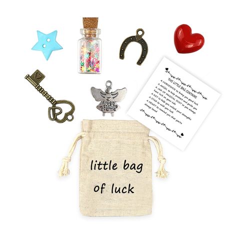 PRICES MAY VARY. 💟Unique good luck packet that is sure to bring smiles, comfort and luck to everyone. 💟Each little lucky bag contains: a horseshoe to bring you good luck, an angel to help protect and guide you, a jar of magic dust to give you eternal good luck, a key to help unlock your power, , a star wishing you good luck and a heart to remind you that you are always loved. 💟Each drawstring bag measures 3.14inch x 3.93inch and features "Little Bag of Luck" printed on the front. Also include Magic Dust, Miss You Gifts, Travel And Adventure, Positive Gift, Good Luck Gifts, All Holidays, Love Travel, Luck Charms, Craft Fair