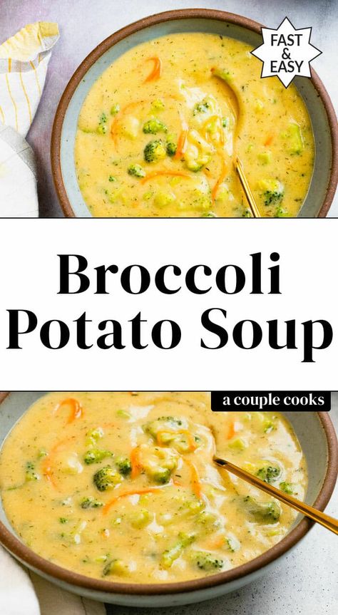 This broccoli potato soup is intensely creamy, satisfying, and 100% plant based! It's an easy healthy soup that everyone loves. #broccolisoup #creamybroccolisoup #veganbroccolisoup #plantbasedbroccolisoup #broccolirecipe #broccolipotatosoup #comfortfoodrecipe #comfortfood #broccolicheesesoup #plantbased #plantbasedrecipe #veganrecipe #wholefoodplantbased #wfpb Cooking Fresh Broccoli, Easy Healthy Soup, Broccoli Potato Soup, Broccoli Potato, Fennel And Orange Salad, Vegan Potato Soup, Potato Broccoli, Plant Based Soups, Creamy Broccoli