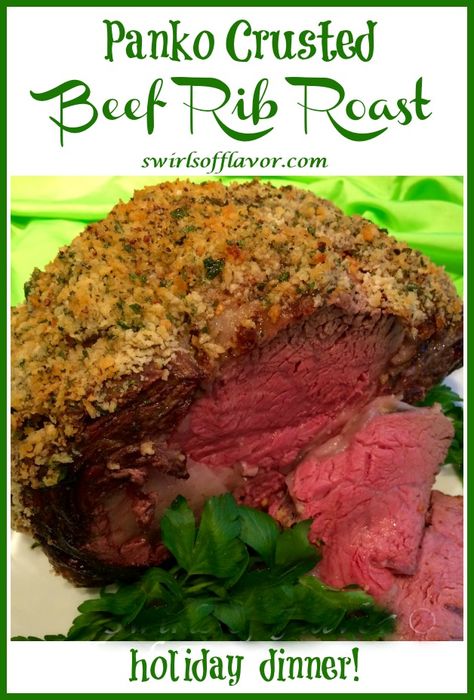 Panko Crusted Beef Rib Roast, an easy dinner recipe for entertaining, is surrounded with a seasoned panko crust bursting with flavor! A bone in rib roast is the perfect main dish for your holiday dinner. #swirlsofflavor #beefribroast #standingribroast #holiday #dinner Horseradish Prime Rib Recipe, Horseradish Prime Rib, Horseradish Crusted Prime Rib, Beef Rib Roast Recipe, Crusted Prime Rib, Fresh Basil Recipes, Beef Rib Roast, Holiday Dinner Recipes, Christmas Main Dishes