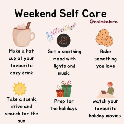 Calm Kabira on Instagram: "What something you are doing? #weekend #weekendvibes #selfcare #selfcaresaturday #selfcaresunday #selfcareisntselfish #selfcareisimportant #selfcareclub #mentalhealth #mentalhealthawareness #mentalhealthmatters #mentalwellbeing #mentalwellness" Weekend Self Care, Weekend Selfcare, Sunday Selfcare, Wellness Ideas, Taking Back Sunday, Tips For Moms, Happy Saturday Everyone, Cozy Drinks, Holiday Movie