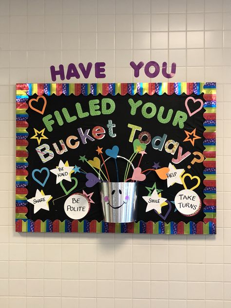 In conjunction with our school reading the book by Carol McCloud, we created a reminder Have You Filled A Bucket Today Display, Bucket Filler Bulletin Board Display, Bucket Filler Bulletin Board, Inspirational Bulletin Boards, Bucket Fillers, Fill Your Bucket, Ra Bulletins, Bucket Filler, Bucket Filling