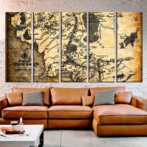 Lord of the Rings Maps Canvas Wall Art is What Every Living Room Needs Earth Decor, Exam Notes, Large Wall Canvas, Wall Color Combination, Vintage World Map, World Map Art, Wall Murals Painted, Room Redesign, World Map Wall Art