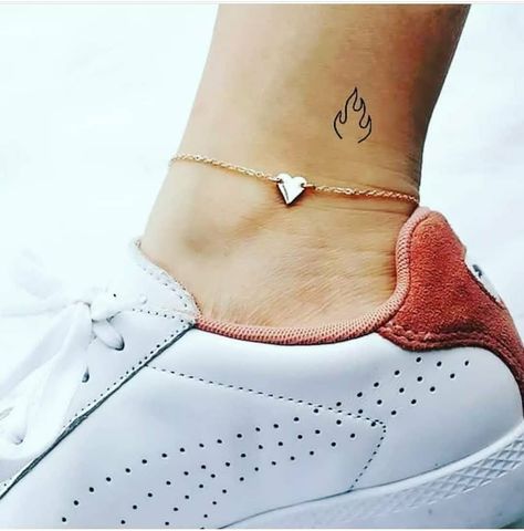 Fire Flame Tattoo, Flame Tattoo, Tattoo Ankle, Flame Tattoos, Aries Tattoo, Small Girl Tattoos, Fire Tattoo, Fire Flame, Dainty Tattoos