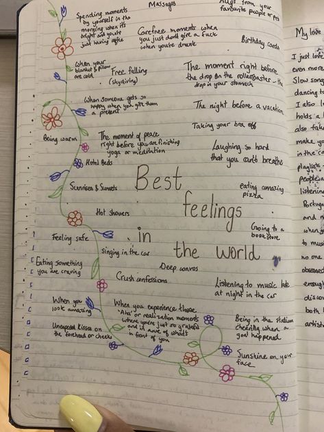 best feelings in the world Songs Describe Your Life, Best Feelings In The World List Journal, The Best Feelings In The World, Personal Diary Ideas Aesthetic, Manifest Journaling, Bullet Journal Reflection, Personal Diary Writing Feelings, Everything Journal, Best Feelings In The World