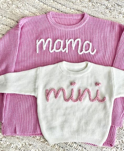 StitchedxStacey | Embroidered Apparel on Instagram: "Perfect for a Valentines photo shoot💖💌  #valentinesday #mamaandme #mommyandme #mamaandmini #mamasweater #minisweater #customsweater #personalizedsweater #smallbusiness #shopsmall" Embroidered Apparel, Valentine Photo Shoot, Valentine Embroidery, Mama Sweater, Sweater Ideas, Personalized Sweater, Custom Sweaters, Embroidery Sweater, Valentine Photo