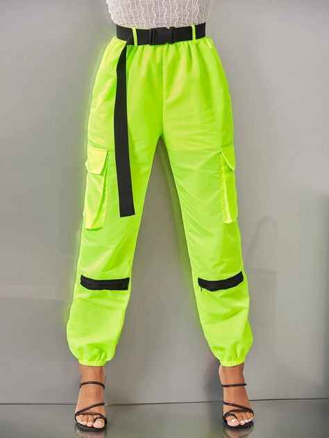 Neon Clothes, Neon Jeans, Neon Pants, Bucket Hat Outfit, Belted Trousers, Neon Outfits, Sanders Sides, Women Bottoms, Cargo Pants Outfit