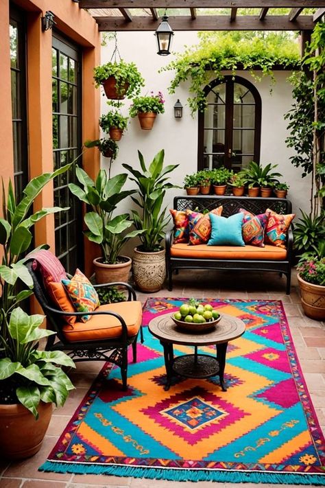 Mexican Patio Ideas Hacienda Style, Mexican Style Backyard, Mexican Balcony, Arizona Patio Ideas, Spanish Patio Ideas, Mexican Patio Decor, Mexican Outdoor Decor, Patio Mexicano, Mexican Patio Ideas