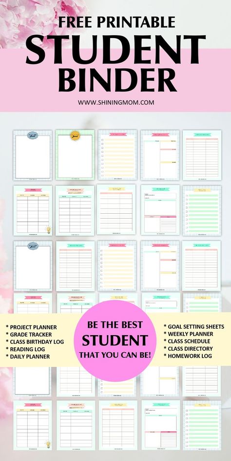 free printable student binder How To Organize Planner College Students, Day Planner Ideas For Students, High School Planner Student, Free Student Planner Templates, Art Teacher Planner Free Printables, Student Calendar Printables, Student Agenda Printable Free, Study Templates Student, Student Weekly Planner Template