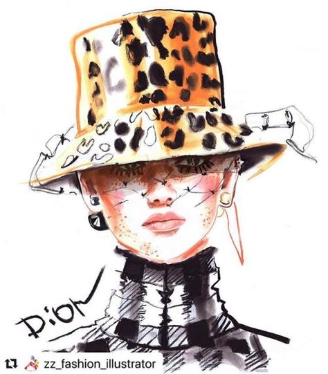 Drawing Hats, Paris February, Fashion Illustration Face, Fashion Design Drawing, Fashion Vector, Fashion Illustration Collage, Model Sketch, Animal Print Fashion, Fashion Illustration Sketches