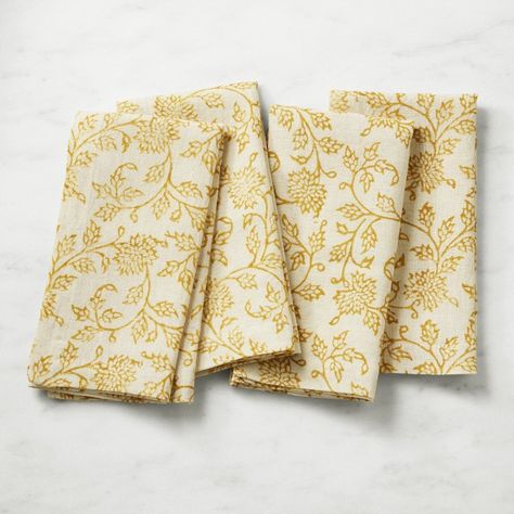 Cloth Napkins & Dinner Napkins | Williams Sonoma Wine And Beer Fridge, Summer Cocktail Menu, Table Aesthetic, Formal Table Setting, Linen Dinner Napkins, Table Setting Inspiration, White Napkins, Printed Napkins, Colorful Table