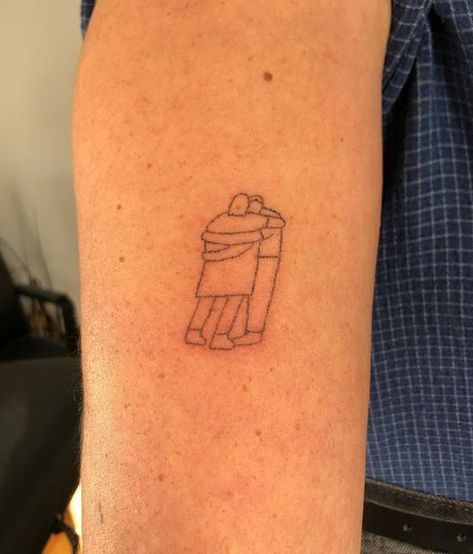 Hugging Art, Girl Hugging Herself Tattoo, Hugging Tattoo, Hug Tattoo Minimalist, Little People Tattoo, Self Hug Tattoo, Hug Tattoo, Self Love Tattoo, Hand Poke