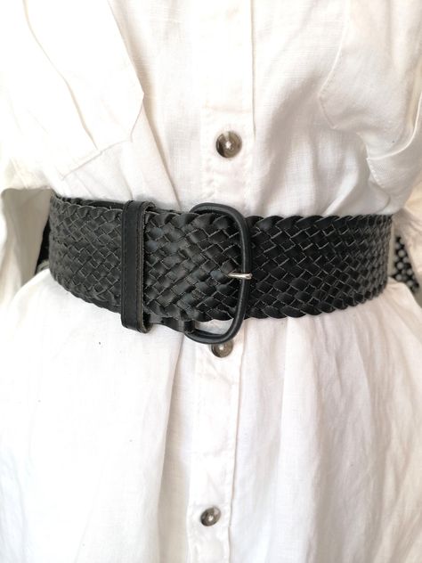 Black Leather Braided  Belt, Vintage 80s Wide Cinch Belt for Women, Genuine Leather Waist Belt , Distressed Waist Cincher The belt is in very good condition, a little bit signs of wear and use Wide: 6 cm/ 2.4 in Lenght: 109 cm / 43 in Materials: leather Defects: none Condition: very good vintage condition See more like this in my shop: https://www.etsy.com/shop/VintageInsparation?ref=seller-platform-mcnav Belt Wide, Leather Waist Belt, Cinch Belt, Belt Vintage, Braided Belt, Vintage Belt, Waist Cincher, Black Leather Belt, Vintage Belts