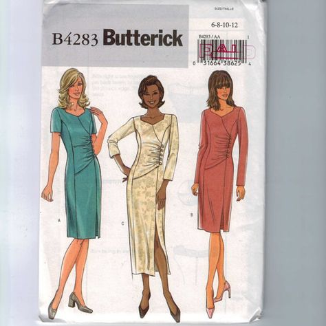 Misses Sewing Pattern Butterick B4283 Misses Side Ruched Princess Seam Mock Wrap Dress Size 6 8 10 12 Bust 30 31 32 34 UNCUT Butterick Dress Patterns, Womans Dress, Princess Seam Dress, Mock Wrap Dress, Butterick Sewing Pattern, Miss Dress, Simplicity Sewing, Sleeveless Dress Summer, Princess Seams