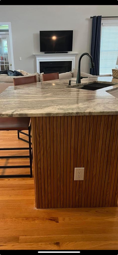 Wood Paneling On Kitchen Island, Island Wood Paneling, Kitchen Island Wood Paneling, Kitchen Island Wood, Kitchen Upgrades, Wood Paneling, Kitchen Island, Farmhouse, Wood