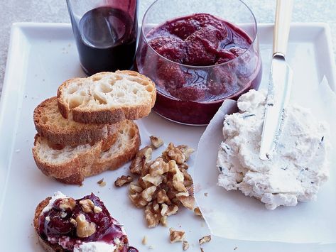 This crostini from Karen Small at the Flying Fig in Cleveland, topped with goat cheese mousse, red-wine caramel and strawberry compote, is a delightfu... Goat Cheese Mousse, Caramel Food, Cooking With Red Wine, Cheese Mousse, Strawberry Compote, Mousse Recipes, Caramel Recipes, Buffalo Wings, Small Bites