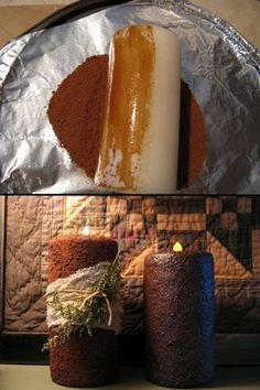 Grunge Candles, Grunge Candle, Grungy Candles, Luminaria Diy, Candle Tutorial, Kerajinan Diy, Primative Decor, Primitive Candles, Soya Mumu