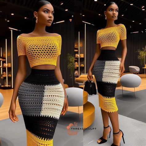 CROCHET PATTERNS AND INSPIRATION | Crochet inspirations.💯♥️ #newweekvibes #newweekfun #newweekpatterns #crochettopandskirt #crochetcorset #crochetcorsetpattern… | Instagram Crochet Two Piece Outfit, Crochet Two Piece, Crochet Top Dress, Lehenga Blouse Designs, Corset Pattern, Cotton Outfit, Crochet Tops Free Patterns, African Fashion Modern, Crochet Fashion Patterns