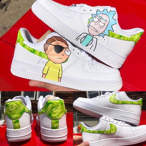 Rick And Morty Shoes, Painted Shoes Diy, Custom Sneakers Diy, Painted Nikes, Custom Painted Shoes, Custom Shoes Diy, Nike Shoes Air Force, Custom Nike Shoes, All Nike Shoes