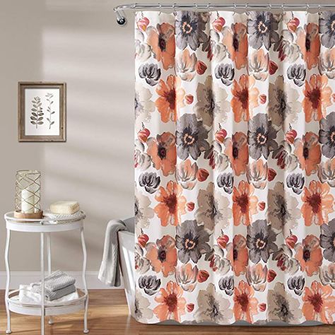 AmazonSmile: Lush Decor Leah Shower Curtain - Bathroom Flower Floral Large Blooms Fabric Print Design, 72” x 72”, Yellow/Gray: Home & Kitchen Coral Bathroom, Bathroom Flowers, Floral Shower Curtain, Balkon Design, Lush Decor, Floral Shower Curtains, Shower Curtain Hooks, Plywood Furniture, Smart Furniture