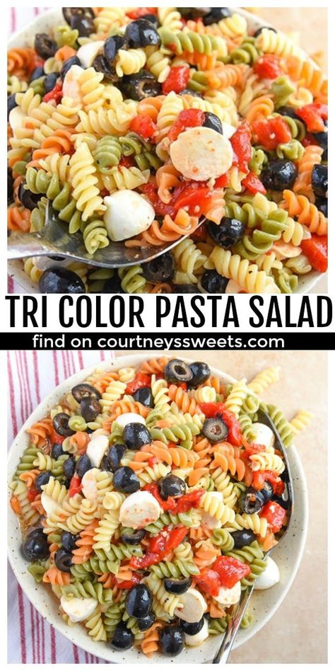 Diy Pasta Salad, Color Pasta Salad, Rainbow Pasta Salad, Tri Color Pasta Salad, Rotini Pasta Recipes, Rotini Pasta Salad, Easy Italian Pasta Salad, Tri Color Pasta, Rainbow Pasta