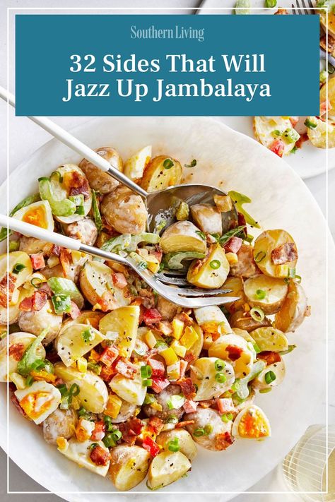 Jambalaya is a party all by itself, but this Cajun favorite is even better when you pair it with your favorite side dish. There are no rules when it comes to picking a side dish for jambalaya—your house, your choice. Whether you decide to pick some light and fresh or double down on the starchy goodness, these 32 recipes will jazz up that delicious jambalaya. #sides #recipes #jambalaya #cajun #sidedishes Sides For Jambalaya Dishes, Jambalaya Sides, Cajun Side Dishes, Southern Sides, Rice Meat, Breakfast Party Foods, Easy Dinner Casseroles, Side Salad Recipes, There Are No Rules