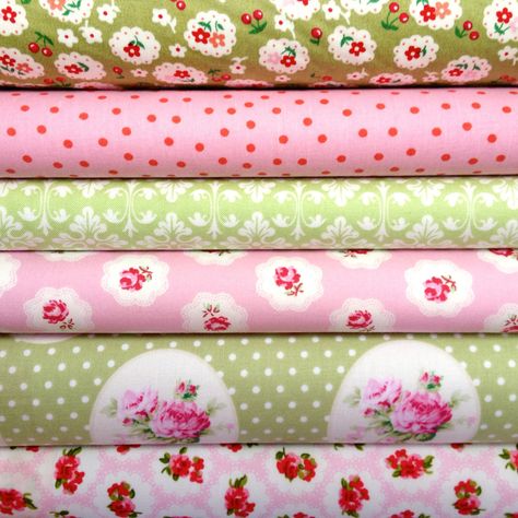 Our pink and green 6 piece fabric bundle. www.thevintagequilt.co.uk Pink N Green Aesthetic, Pink And Green 2000s, Pink And Green Aesthetic Vintage, Pink And Green Aesthetic, Color Duos, Strawberry Matcha, Paint Brush Art, Shabby Fabrics, Pretty Photos