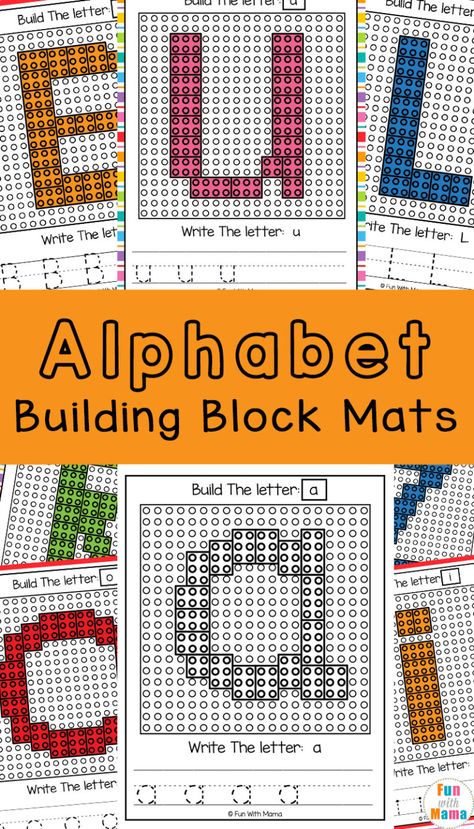 Lego Letters - Lego Alphabet Mats - Fun with Mama Kindergarten Library Activities, Lego Alphabet, Lego Patterns, Lego Letters, Kindergarten Library, Alphabet Letter Activities, Printable Alphabet Worksheets, Alphabet Letter Crafts, Preschool Alphabet