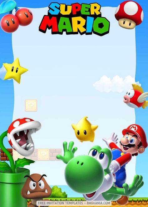 Free Super Mario Bros. Birthday Invitation Templates 06C Super Mario Free, Super Mario Bros Birthday, Super Mario Invitation, Halloween Invitaciones, Super Mario Bros Birthday Party, Mario Bros Birthday, Super Mario Birthday Party, Mario Birthday Party, Super Mario Birthday