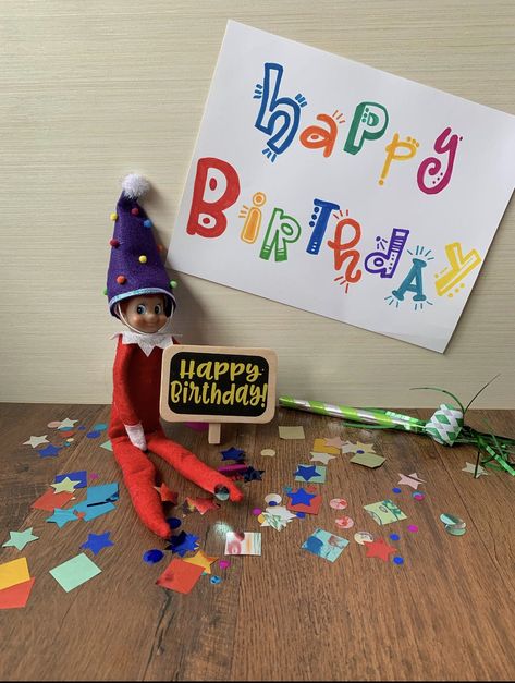 Elf On The Shelf Celebrating Birthday, Elf On Shelf Happy Birthday Ideas, Elf Happy Birthday Ideas, Elf On The Shelf Kids Birthday, Elf Birthday Ideas On The Shelf, Elf On The Shelf Happy Birthday Ideas, Elf On The Shelf Ideas Birthday, Elf On Shelf Birthday Ideas, Happy Birthday Elf On The Shelf Ideas