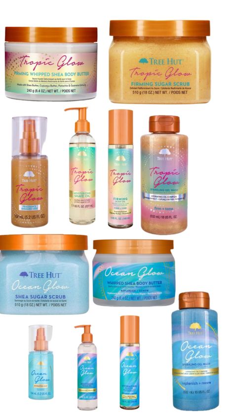 My favorite is the tropical glow Ocean Glow Tree Hut, Redo Bathroom, Tropical Glow, Cupuacu Butter, Shaving Oil, Tropical Tree, Shea Body Butter, Body Care Routine, Tree Hut